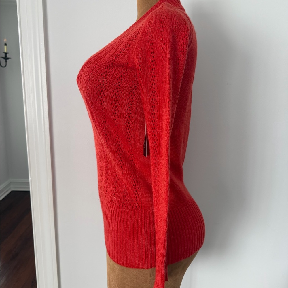BCBG Max Azaria Burnt Orange Deep V Neck Sweater Tunic Wool Angora Large NWT - Picture 3 of 9